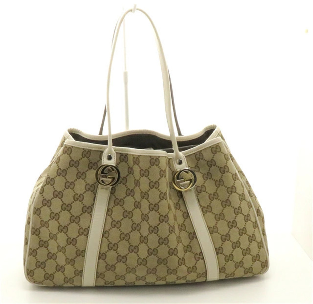 Gucci bag shoulder tote GG canvas calfskin Beige Cream Ivory White